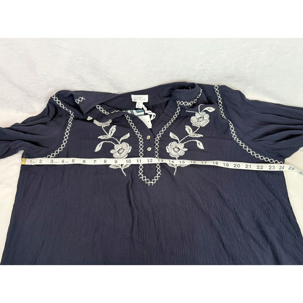 Market & Spruce NWT Navy Embroidered Peasant Blouse Boho Tunic Top Size XL - Picture 5 of 7